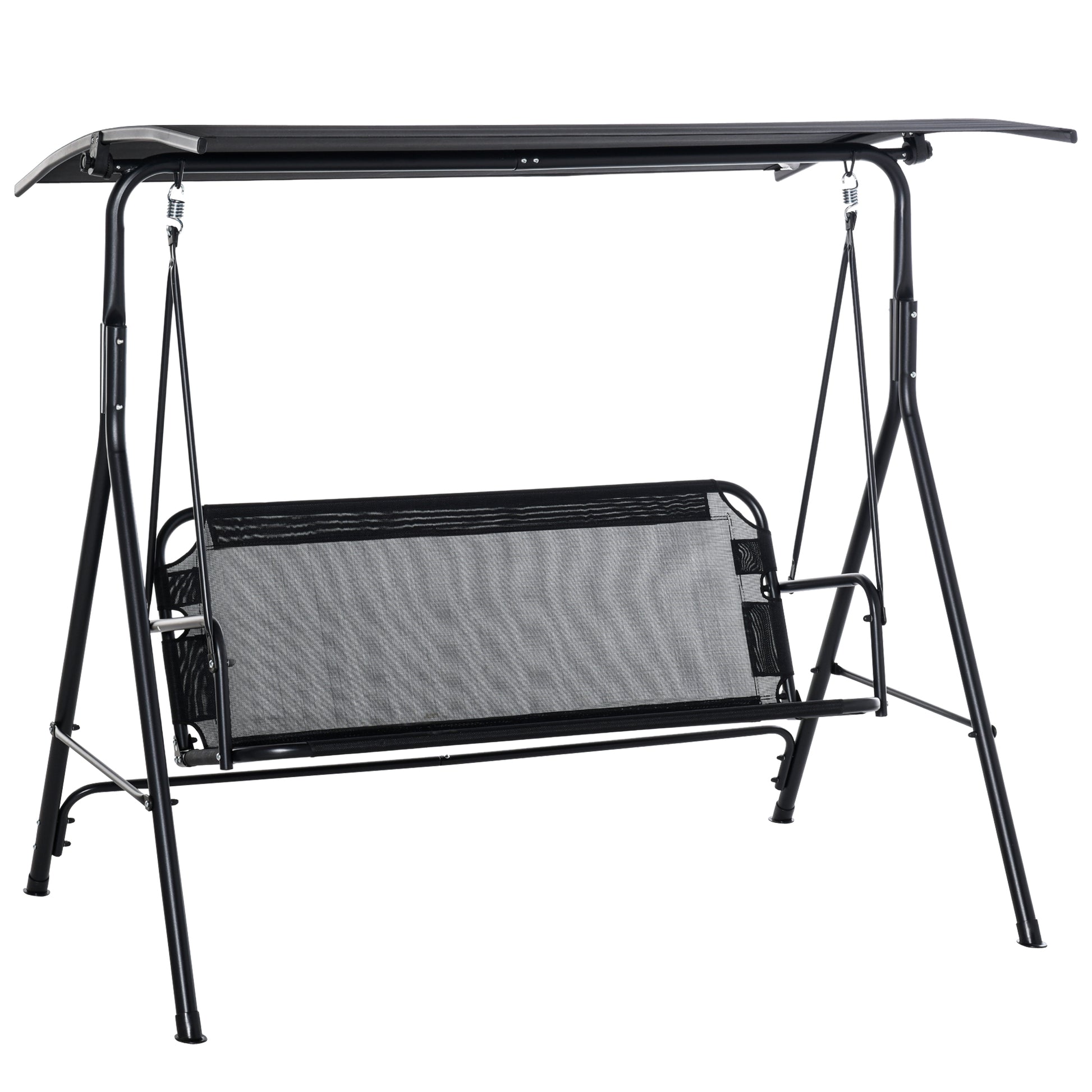2-Seater Hollywood Swing Chair Outdoor Lounger UV-Resistant High-Quality Metal Tube Adjustable Angle Black