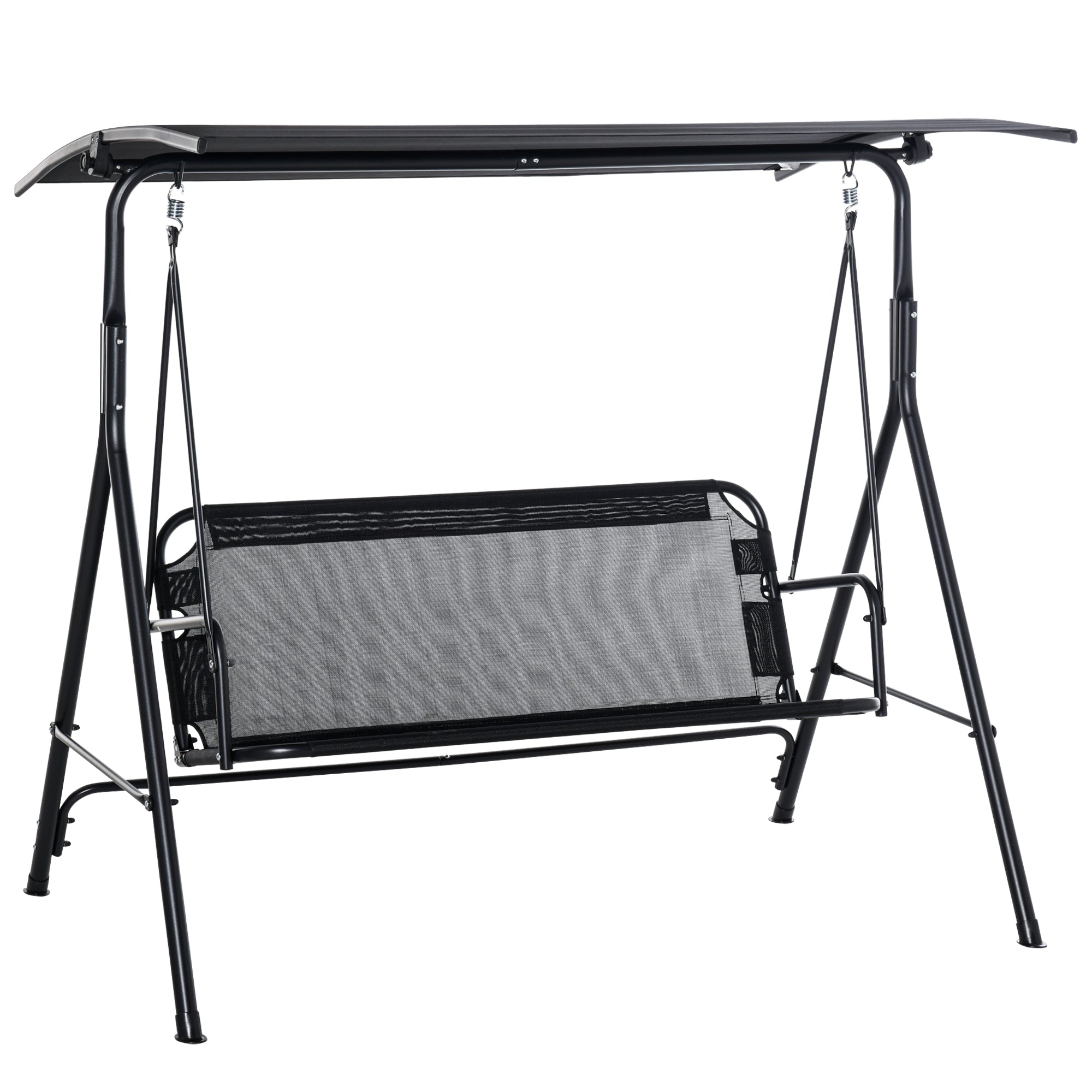 2-Seater Hollywood Swing Chair Outdoor Lounger UV-Resistant High-Quality Metal Tube Adjustable Angle Black