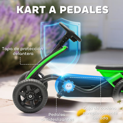 Pedal Kart — EVA Anti-Slip Wheels, Metal Frame, 66 lb Capacity, Ages 2–5, Green