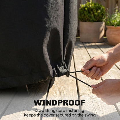 3-Seater Swing Cover — Waterproof, Windproof & UV-Resistant, PU-Coated Oxford, 185 x 76 x 81 cm (73" x 30" x 32") — Black