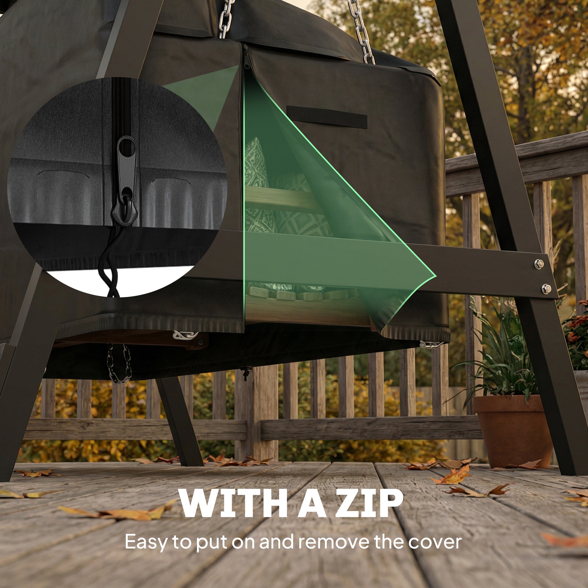 3-Seater Swing Cover — Waterproof, Windproof & UV-Resistant, PU-Coated Oxford, 185 x 76 x 81 cm (73" x 30" x 32") — Black