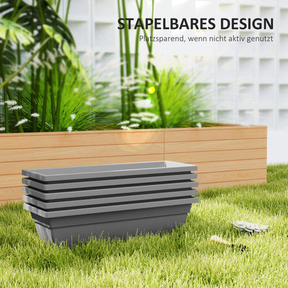 5-Piece Plastic Flower Pot Set, 59 x 21 x 16 cm Stackable Planters Set, Weatherproof Planters, Pots for Indoor and Outdoor, Gray