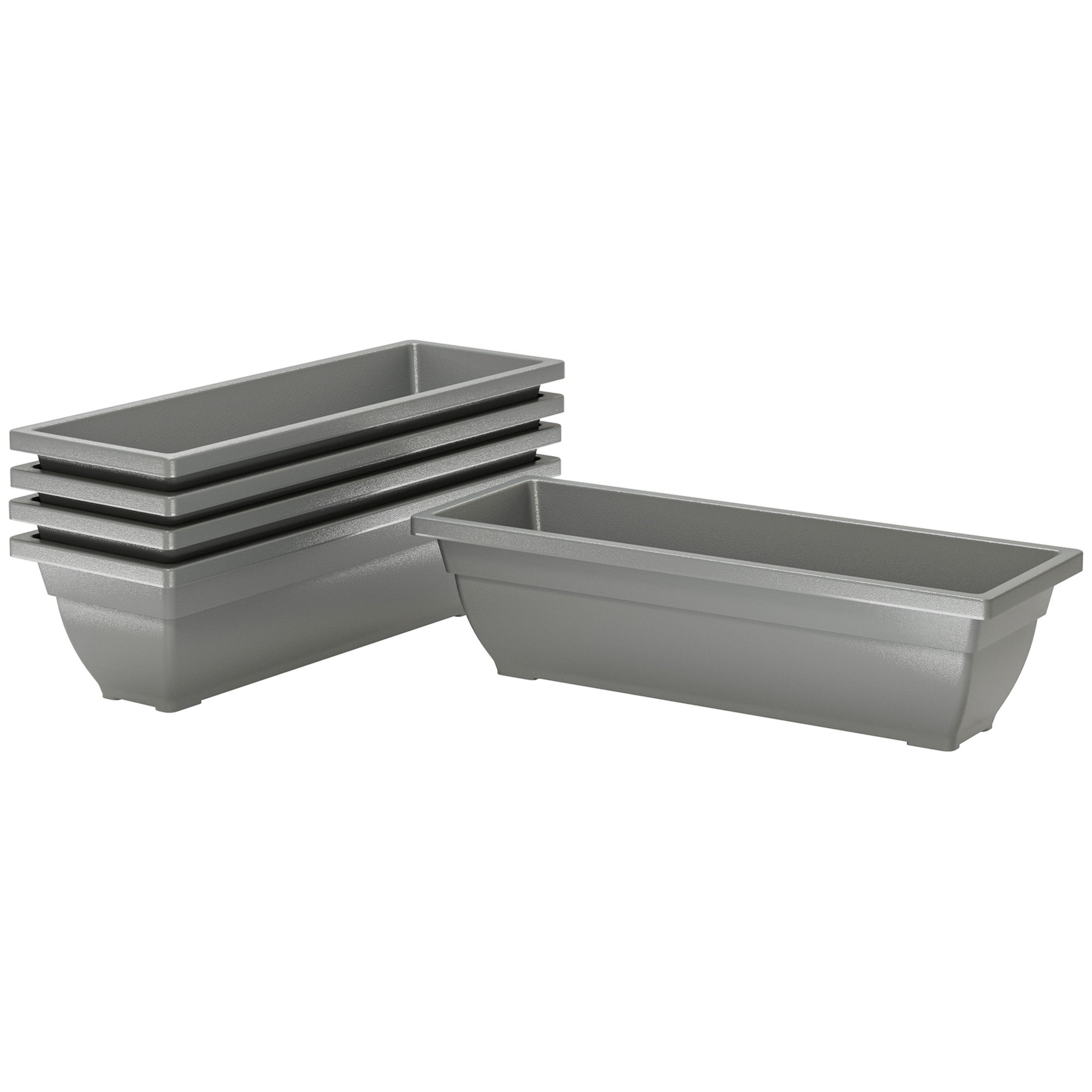 5-Piece Plastic Flower Pot Set, 59 x 21 x 16 cm Stackable Planters Set, Weatherproof Planters, Pots for Indoor and Outdoor, Gray