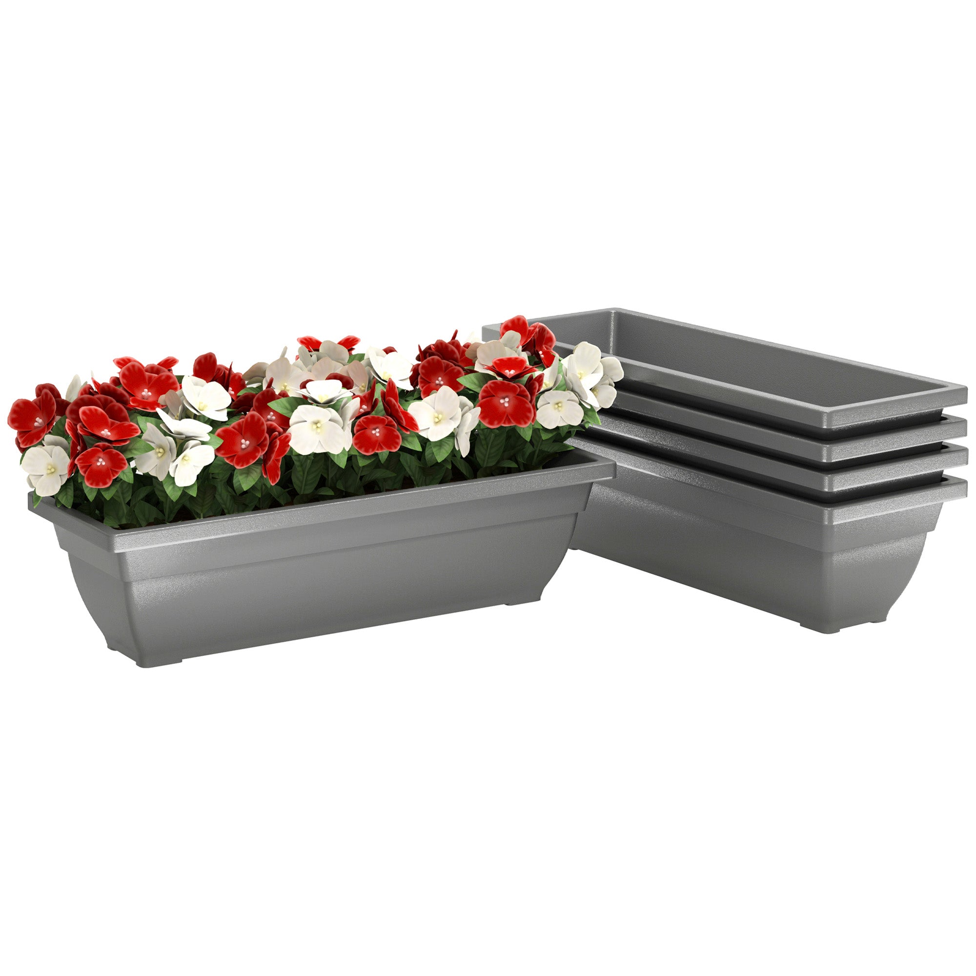 5-Piece Plastic Flower Pot Set, 59 x 21 x 16 cm Stackable Planters Set, Weatherproof Planters, Pots for Indoor and Outdoor, Gray