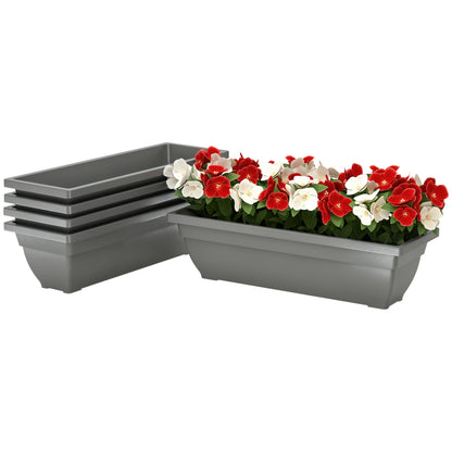 5-Piece Plastic Flower Pot Set, 59 x 21 x 16 cm Stackable Planters Set, Weatherproof Planters, Pots for Indoor and Outdoor, Gray
