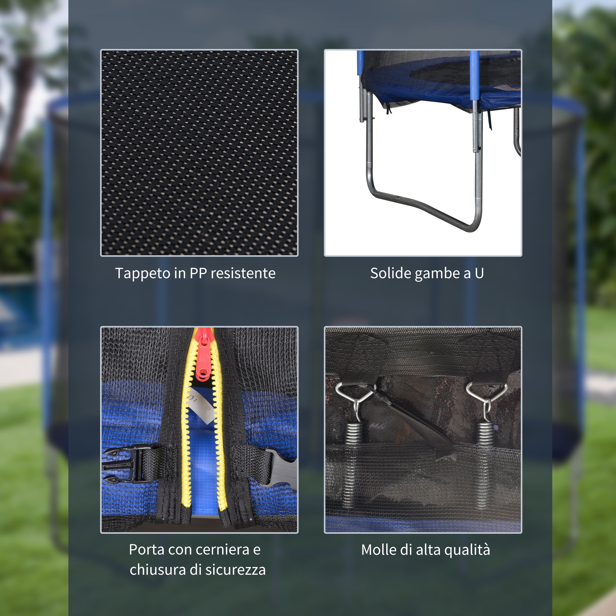 Outdoor Trampoline, Elastic Mat for Children and Adults for Garden with Safety Net, Ladder, and Padded Edge, Garden and Home Games, Ø244x240cm, Blue and Black