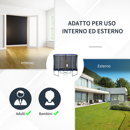 Outdoor Trampoline, Elastic Mat for Children and Adults for Garden with Safety Net, Ladder, and Padded Edge, Garden and Home Games, Ø244x240cm, Blue and Black