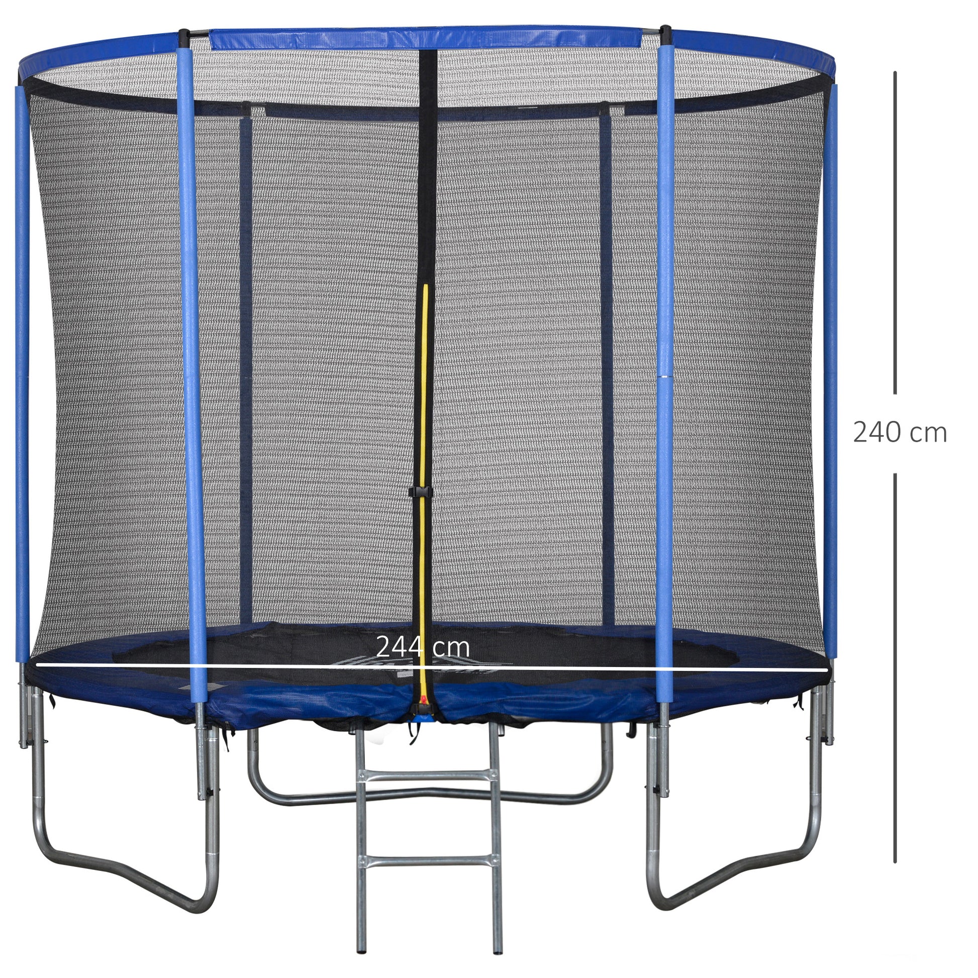 Outdoor Trampoline, Elastic Mat for Children and Adults for Garden with Safety Net, Ladder, and Padded Edge, Garden and Home Games, Ø244x240cm, Blue and Black