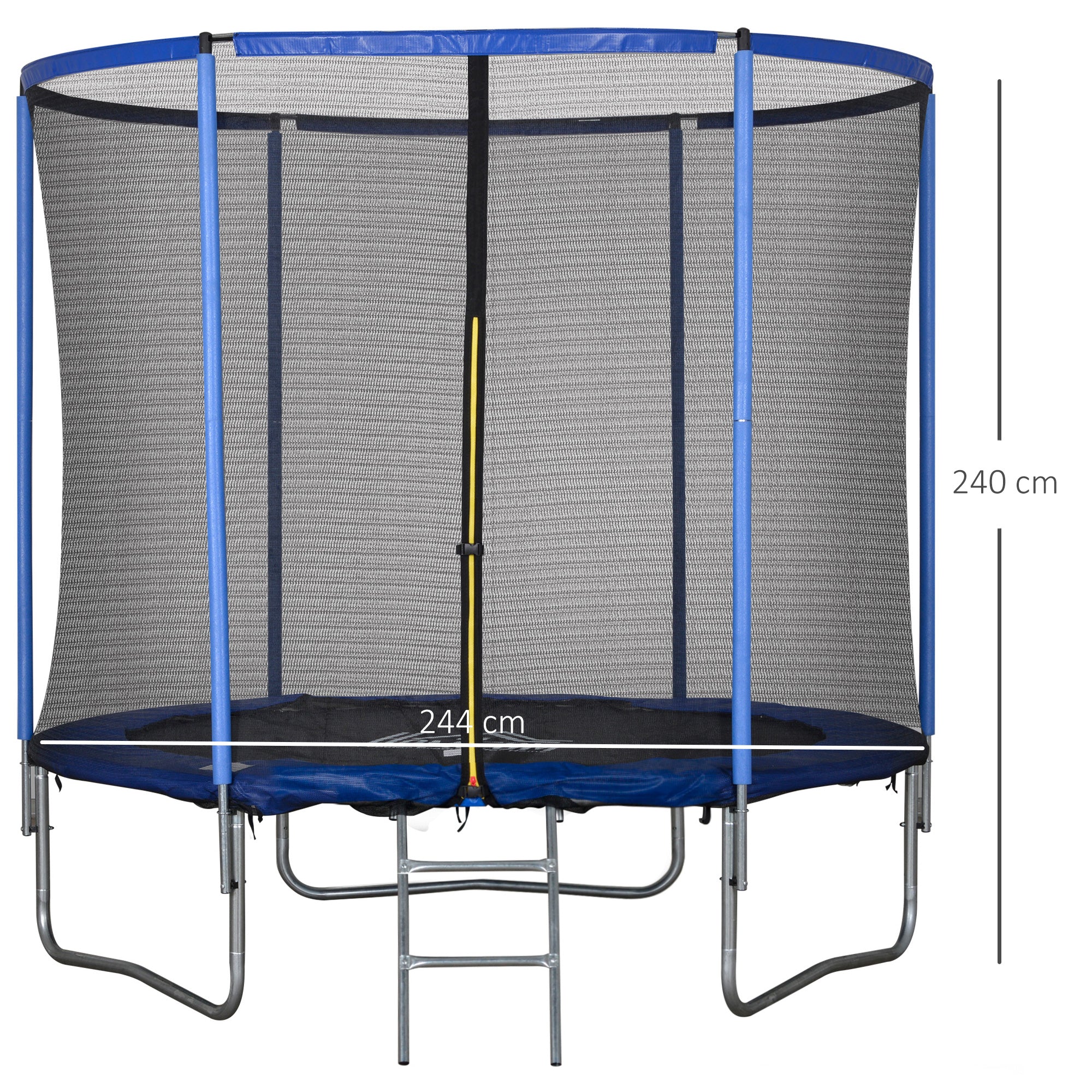 Outdoor Trampoline, Elastic Mat for Children and Adults for Garden with Safety Net, Ladder, and Padded Edge, Garden and Home Games, Ø244x240cm, Blue and Black