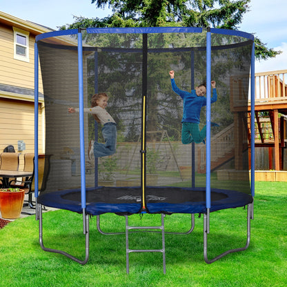 Outdoor Trampoline, Elastic Mat for Children and Adults for Garden with Safety Net, Ladder, and Padded Edge, Garden and Home Games, Ø244x240cm, Blue and Black