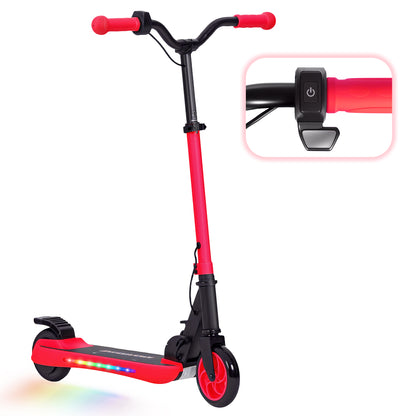 SPORTNOW Foldable Electric Scooter MAX 10 KM/H Electric Scooter for +6 Years Old 120 W Motor 6 KM Range 5" - 5.5" Wheels Rear Brake Adjustable Height LED Lights and Red Aluminum Frame
