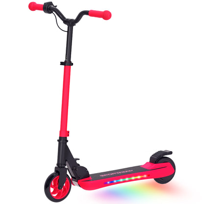 SPORTNOW Foldable Electric Scooter MAX 10 KM/H Electric Scooter for +6 Years Old 120 W Motor 6 KM Range 5" - 5.5" Wheels Rear Brake Adjustable Height LED Lights and Red Aluminum Frame