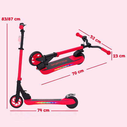 SPORTNOW Foldable Electric Scooter MAX 10 KM/H Electric Scooter for +6 Years Old 120 W Motor 6 KM Range 5" - 5.5" Wheels Rear Brake Adjustable Height LED Lights and Red Aluminum Frame