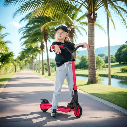 SPORTNOW Foldable Electric Scooter MAX 10 KM/H Electric Scooter for +6 Years Old 120 W Motor 6 KM Range 5" - 5.5" Wheels Rear Brake Adjustable Height LED Lights and Red Aluminum Frame