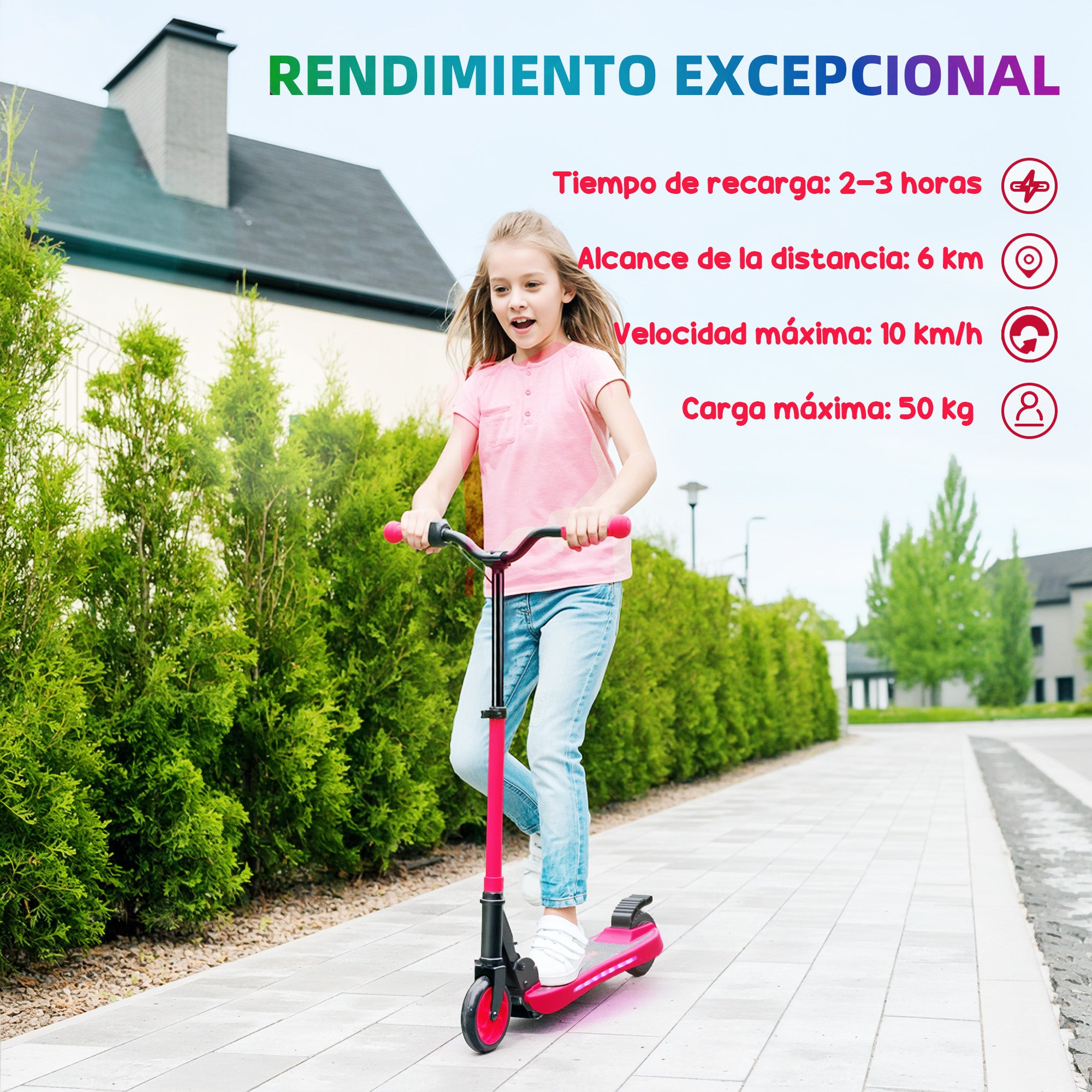 SPORTNOW Foldable Electric Scooter MAX 10 KM/H Electric Scooter for +6 Years Old 120 W Motor 6 KM Range 5" - 5.5" Wheels Rear Brake Adjustable Height LED Lights and Red Aluminum Frame