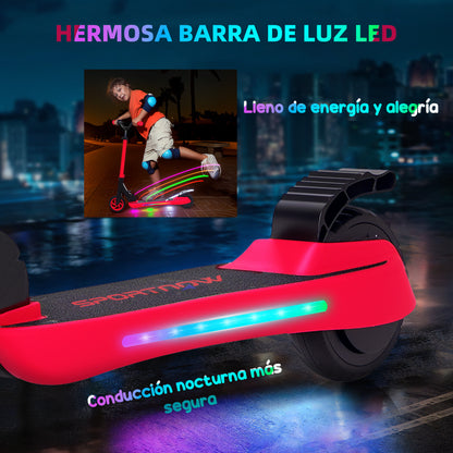 SPORTNOW Foldable Electric Scooter MAX 10 KM/H Electric Scooter for +6 Years Old 120 W Motor 6 KM Range 5" - 5.5" Wheels Rear Brake Adjustable Height LED Lights and Red Aluminum Frame