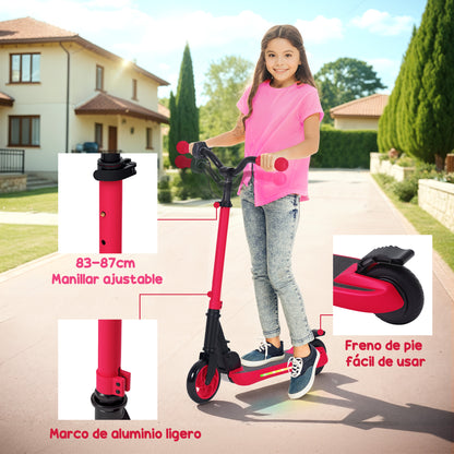 SPORTNOW Foldable Electric Scooter MAX 10 KM/H Electric Scooter for +6 Years Old 120 W Motor 6 KM Range 5" - 5.5" Wheels Rear Brake Adjustable Height LED Lights and Red Aluminum Frame