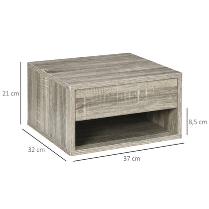 Set of 2 wall-mounted bedside tables nightstand - sliding drawer, compartment, tabletop - wood dim. 37L x 32W x 21H cm Gray