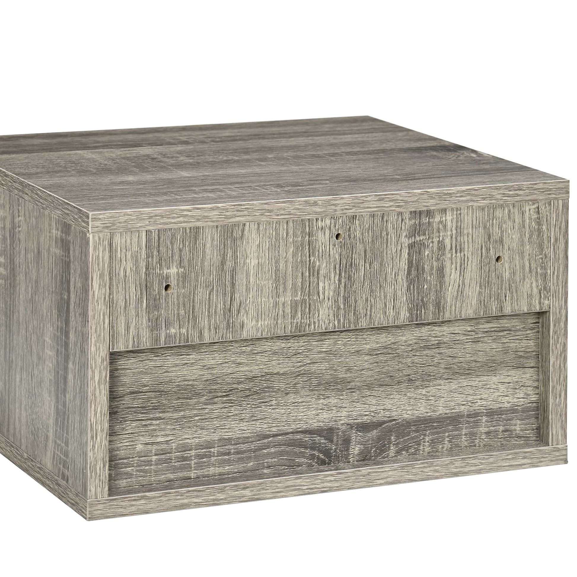Set of 2 wall-mounted bedside tables nightstand - sliding drawer, compartment, tabletop - wood dim. 37L x 32W x 21H cm Gray
