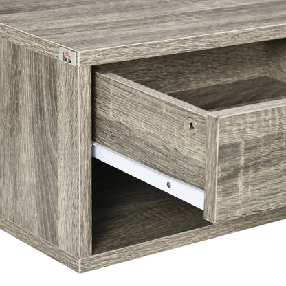 Set of 2 wall-mounted bedside tables nightstand - sliding drawer, compartment, tabletop - wood dim. 37L x 32W x 21H cm Gray