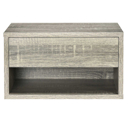 Set of 2 wall-mounted bedside tables nightstand - sliding drawer, compartment, tabletop - wood dim. 37L x 32W x 21H cm Gray
