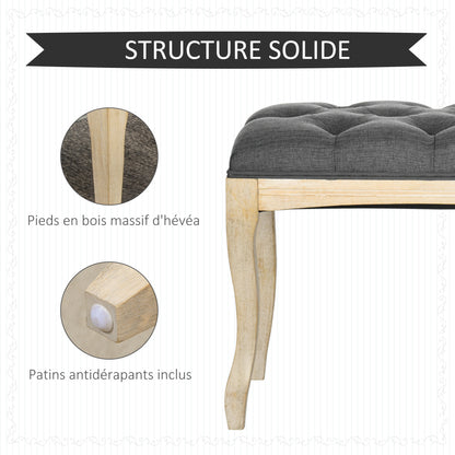 Button-Tufted Bench Classic Chic Style 110 cm End of Bed Linen Upholstered Rubber Wood Legs Gray