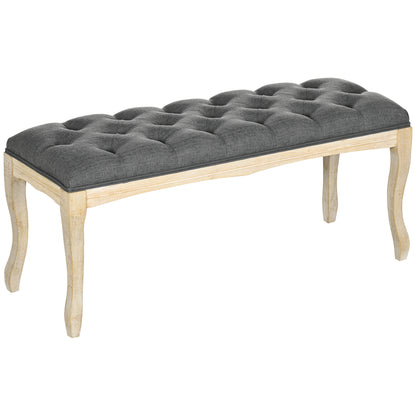 Button-Tufted Bench Classic Chic Style 110 cm End of Bed Linen Upholstered Rubber Wood Legs Gray