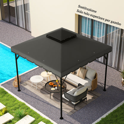 Double-Layer Replacement Canopy for 3 x 3 m (9.8 ft) Gazebo – 180 g/m² Polyester, Waterproof, UPF 30+, 8 Drainage Grommets, Gray