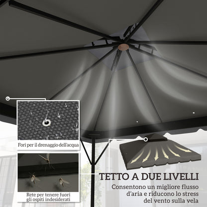 Double-Layer Replacement Canopy for 3 x 3 m (9.8 ft) Gazebo – 180 g/m² Polyester, Waterproof, UPF 30+, 8 Drainage Grommets, Gray