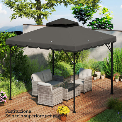 Double-Layer Replacement Canopy for 3 x 3 m (9.8 ft) Gazebo – 180 g/m² Polyester, Waterproof, UPF 30+, 8 Drainage Grommets, Gray