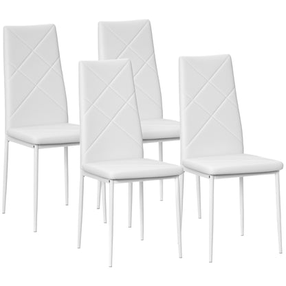 Set of 4 Nordic Dining Chairs Upholstered Kitchen Chairs with Faux Leather Steel Legs Load 120 kg for Living Room 41x50x97 cm White