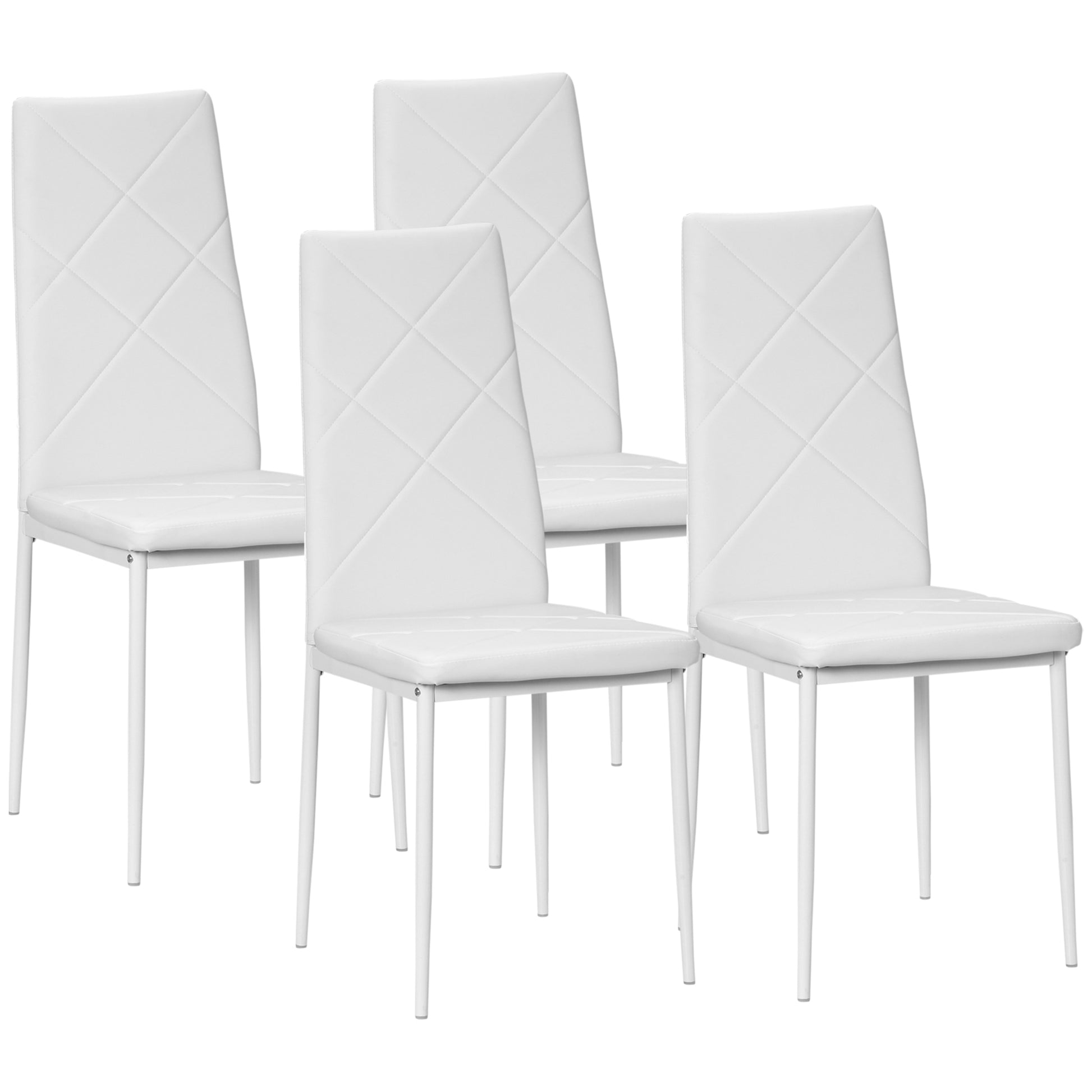 Set of 4 Nordic Dining Chairs Upholstered Kitchen Chairs with Faux Leather Steel Legs Load 120 kg for Living Room 41x50x97 cm White