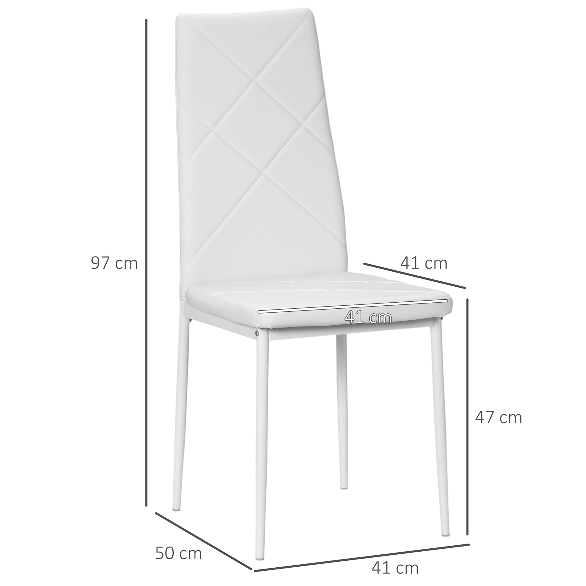 Set of 4 Nordic Dining Chairs Upholstered Kitchen Chairs with Faux Leather Steel Legs Load 120 kg for Living Room 41x50x97 cm White