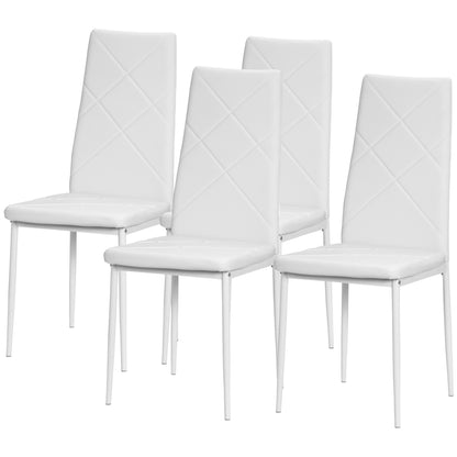 Set of 4 Nordic Dining Chairs Upholstered Kitchen Chairs with Faux Leather Steel Legs Load 120 kg for Living Room 41x50x97 cm White