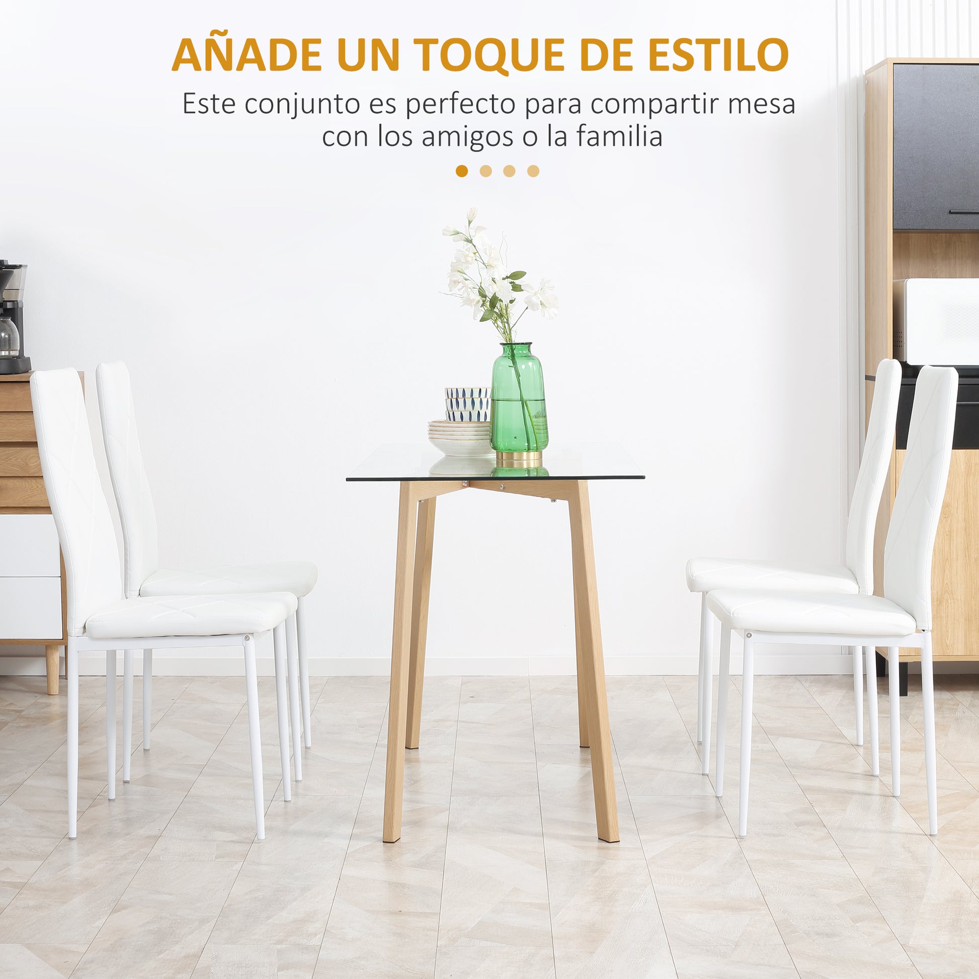 Set of 4 Nordic Dining Chairs Upholstered Kitchen Chairs with Faux Leather Steel Legs Load 120 kg for Living Room 41x50x97 cm White