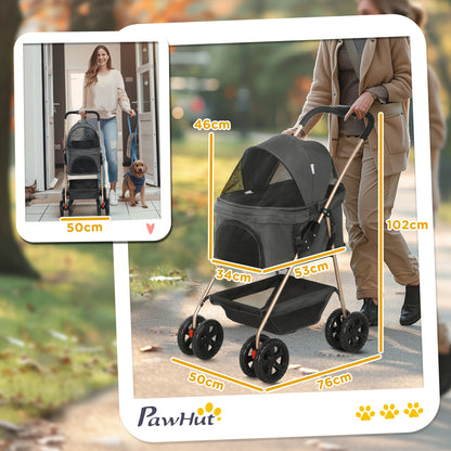 Dog Stroller 3 in 1 Dog Buggy Foldable for Dogs & Cats up to 4 kg Cat Stroller with Cushion Mesh Windows Cup Holder Storage Basket Cat Cart Buggy Gray
