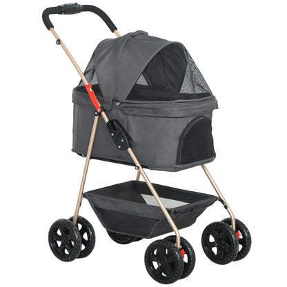 Dog Stroller 3 in 1 Dog Buggy Foldable for Dogs & Cats up to 4 kg Cat Stroller with Cushion Mesh Windows Cup Holder Storage Basket Cat Cart Buggy Gray