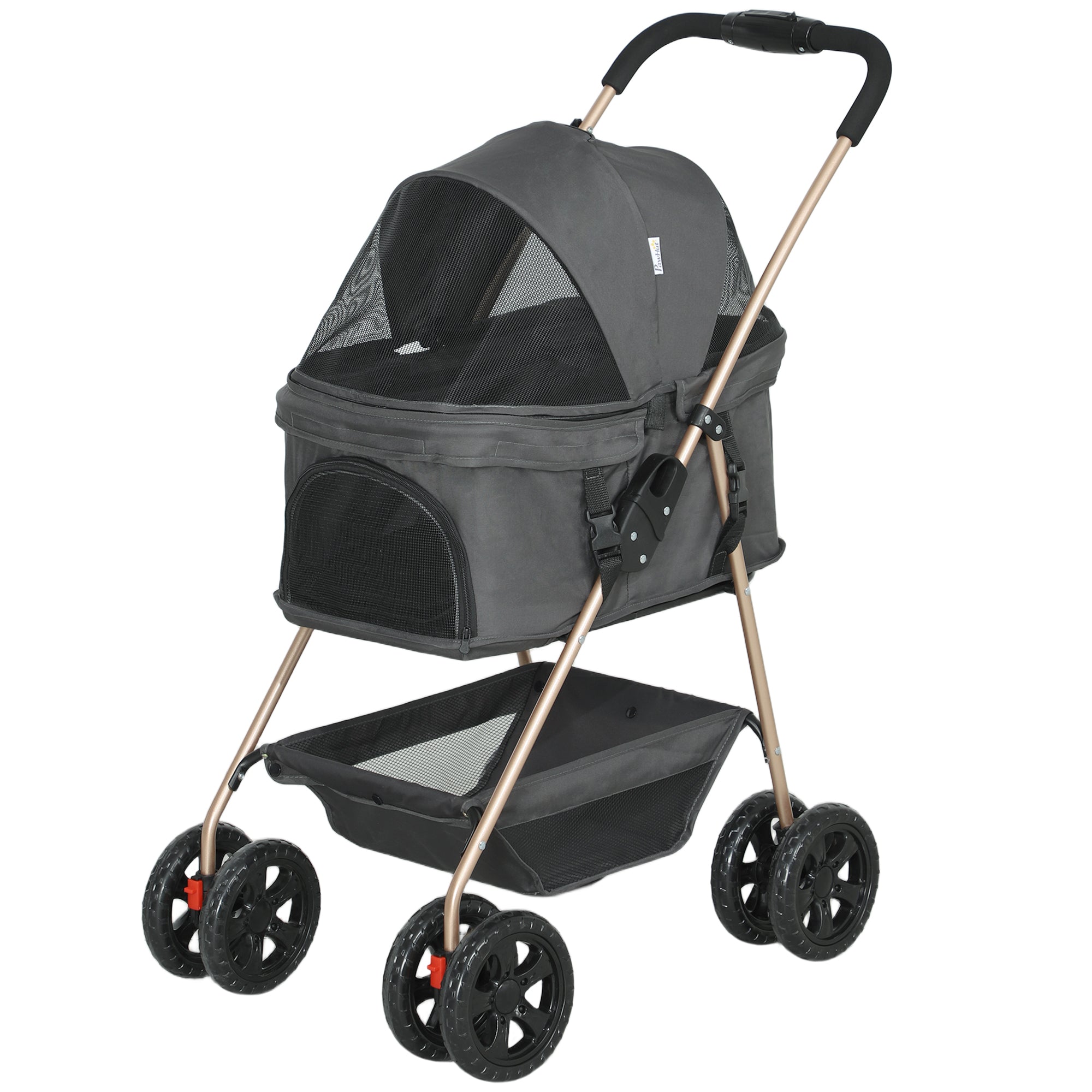 Dog Stroller 3 in 1 Dog Buggy Foldable for Dogs & Cats up to 4 kg Cat Stroller with Cushion Mesh Windows Cup Holder Storage Basket Cat Cart Buggy Gray