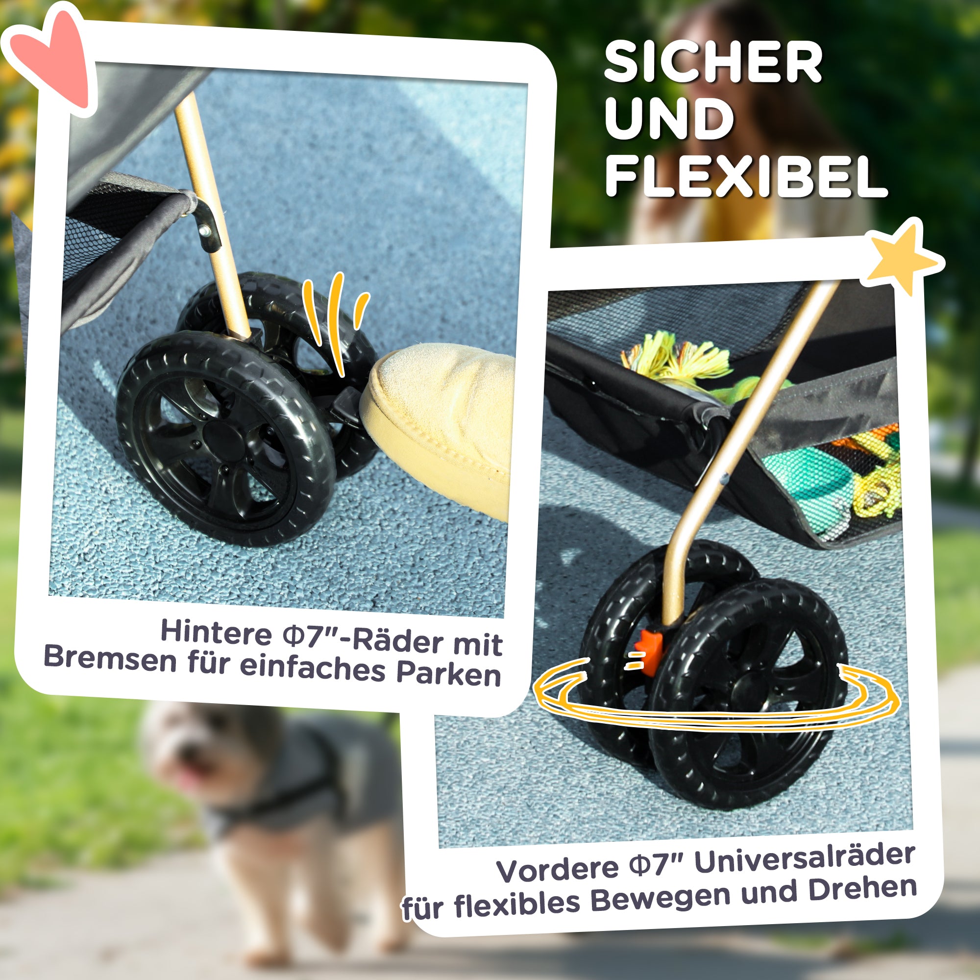 Dog Stroller 3 in 1 Dog Buggy Foldable for Dogs & Cats up to 4 kg Cat Stroller with Cushion Mesh Windows Cup Holder Storage Basket Cat Cart Buggy Gray