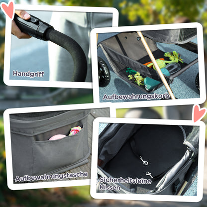 Dog Stroller 3 in 1 Dog Buggy Foldable for Dogs & Cats up to 4 kg Cat Stroller with Cushion Mesh Windows Cup Holder Storage Basket Cat Cart Buggy Gray