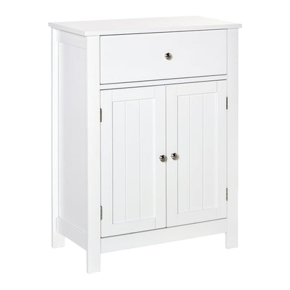 Bathroom Cabinet with 1 Drawer 2 Doors and Adjustable Interior Shelf Storage Auxiliary Furniture Multifunctional for Living Room Kitchen Anti-tip 60x30x80 cm White