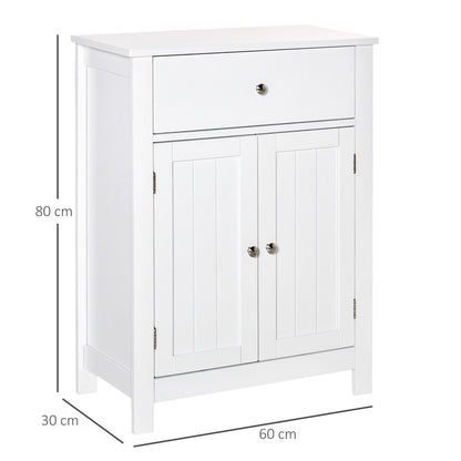 Bathroom Cabinet with 1 Drawer 2 Doors and Adjustable Interior Shelf Storage Auxiliary Furniture Multifunctional for Living Room Kitchen Anti-tip 60x30x80 cm White