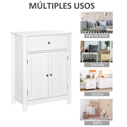 Bathroom Cabinet with 1 Drawer 2 Doors and Adjustable Interior Shelf Storage Auxiliary Furniture Multifunctional for Living Room Kitchen Anti-tip 60x30x80 cm White
