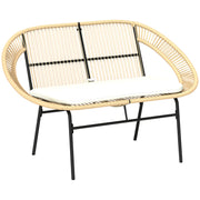 2-Seater Acapulco Style Outdoor Garden Bench, Steel Patio Bench with Backrest and Cushion, Outdoor Bench for Balcony Terrace Patio, 126 x 72 x 83 cm, Khaki