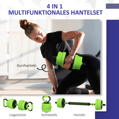 SPORTNOW 4 in 1 Dumbbell Set 20kg Adjustable Dumbbell & Barbell Kettlebell Push-Up Handles Professional Dumbbell Strength Training and Weightlifting for Home Fitness