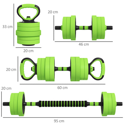 SPORTNOW 4 in 1 Dumbbell Set 20kg Adjustable Dumbbell & Barbell Kettlebell Push-Up Handles Professional Dumbbell Strength Training and Weightlifting for Home Fitness