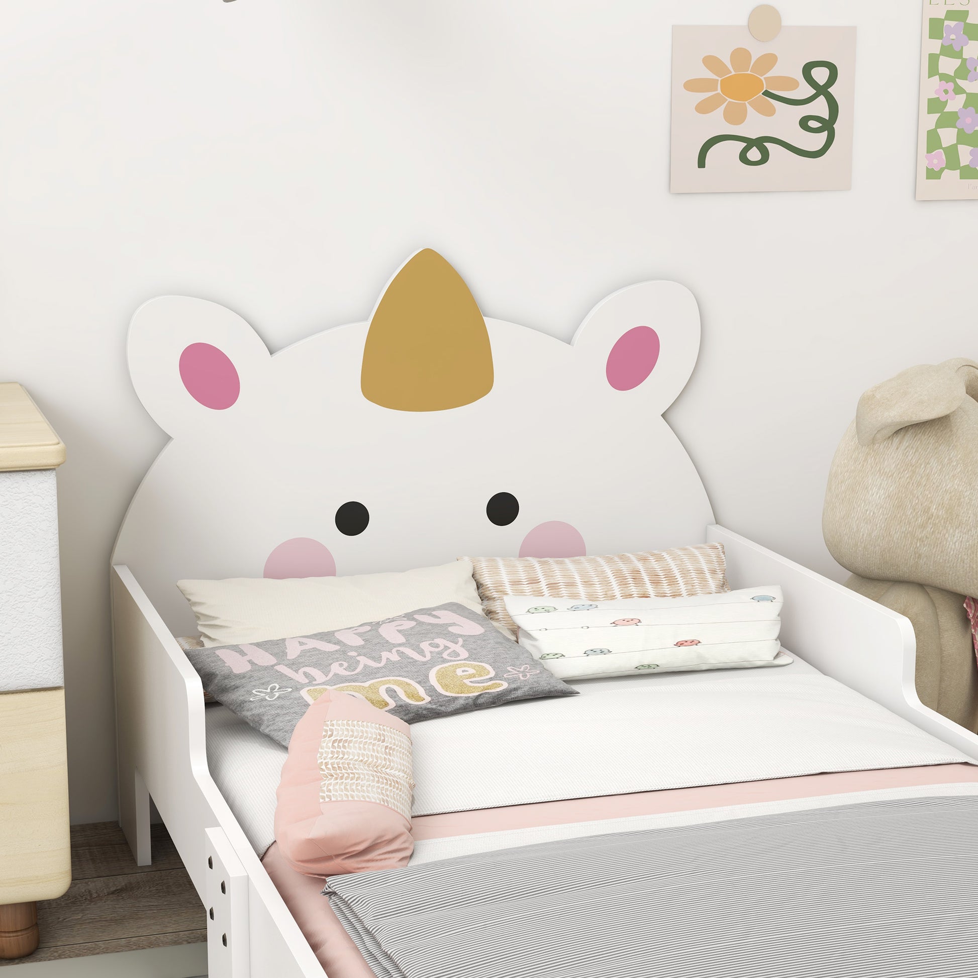 ZONEKIZ Children's Bed for 3-6 Year Olds 143x74x67 cm Wooden Unicorn Shaped Children's Furniture Modern Bedroom Furniture Load 80 kg White