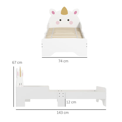 ZONEKIZ Children's Bed for 3-6 Year Olds 143x74x67 cm Wooden Unicorn Shaped Children's Furniture Modern Bedroom Furniture Load 80 kg White
