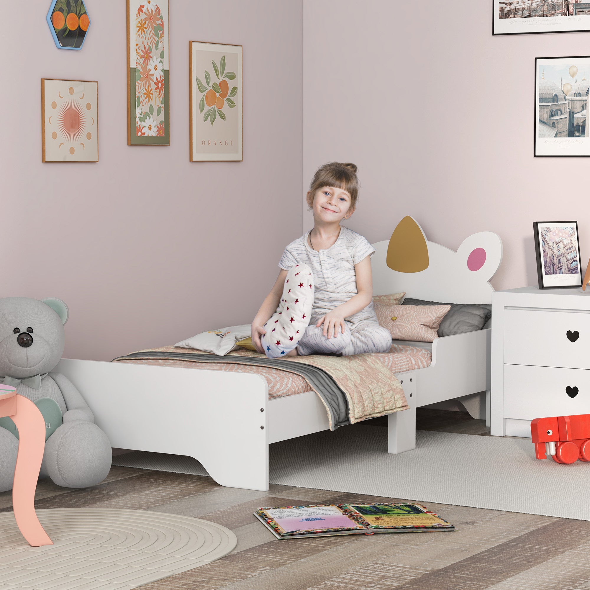 ZONEKIZ Children's Bed for 3-6 Year Olds 143x74x67 cm Wooden Unicorn Shaped Children's Furniture Modern Bedroom Furniture Load 80 kg White