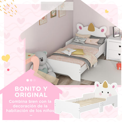 ZONEKIZ Children's Bed for 3-6 Year Olds 143x74x67 cm Wooden Unicorn Shaped Children's Furniture Modern Bedroom Furniture Load 80 kg White